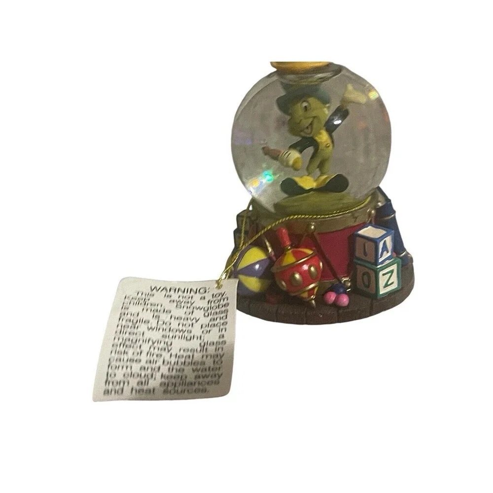 Vintage Disney Jiminy Cricket Collectible Mini Snow Globe Christmas Ornament Tag